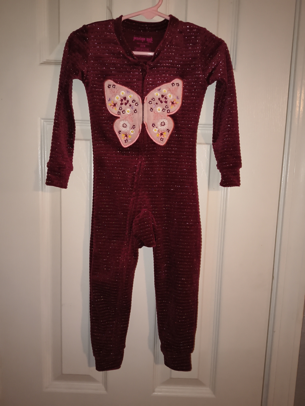 Penelope Mack Maroon Velvet Butterfly Footie